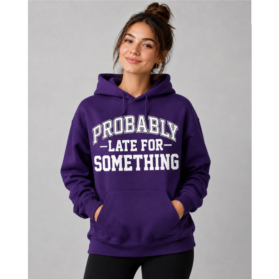 Probably Late for Something Varsity Graphic Hoodie